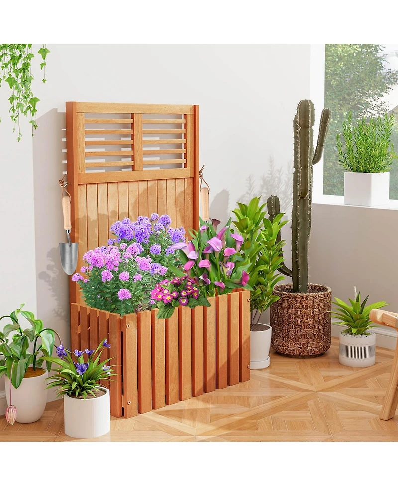 Costway 1 Pcs Wooden Plant Stand Raised Garden Bed with Trellis & Planter Box Privacy Screen