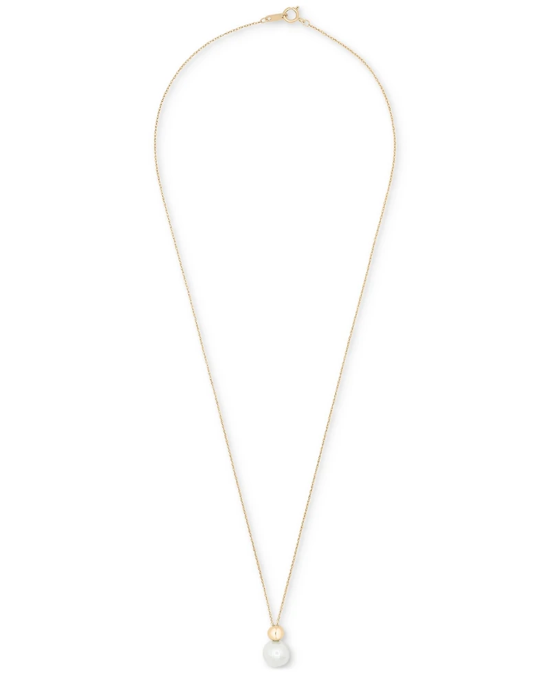 Cultured Freshwater Pearl (6mm) & Gold Bead 18" Pendant Necklace in 10k Gold