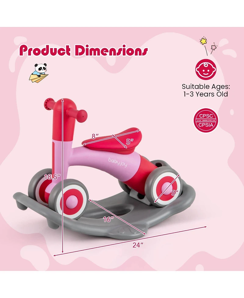 3 in 1 Rocking Horse with Detachable Balance Board and Height Adjustable Seat