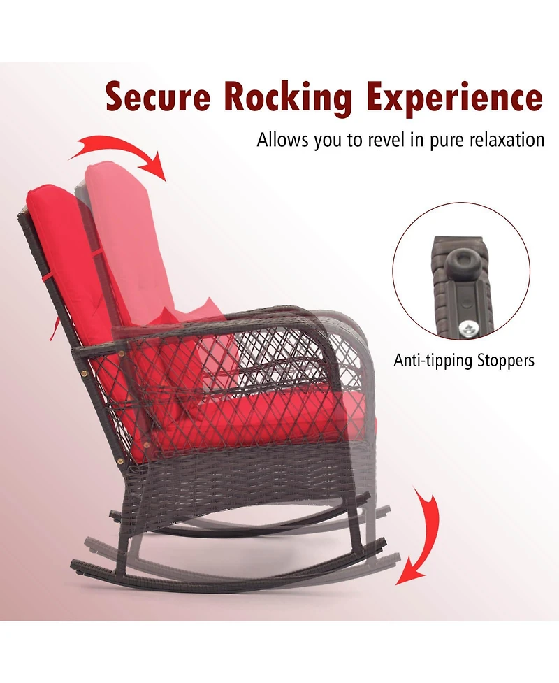 Costway 3 Pcs Patio Rocker Set Outdoor Wicker Rocking Chairs with Double-Layer Coffee Table