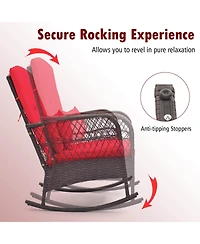 Costway 3 Pcs Patio Rocker Set Outdoor Wicker Rocking Chairs with Double-Layer Coffee Table