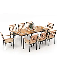 9 Pcs Patio Dining Set 79" Rectangle Dining Tables with 8 Wooden Armchairs