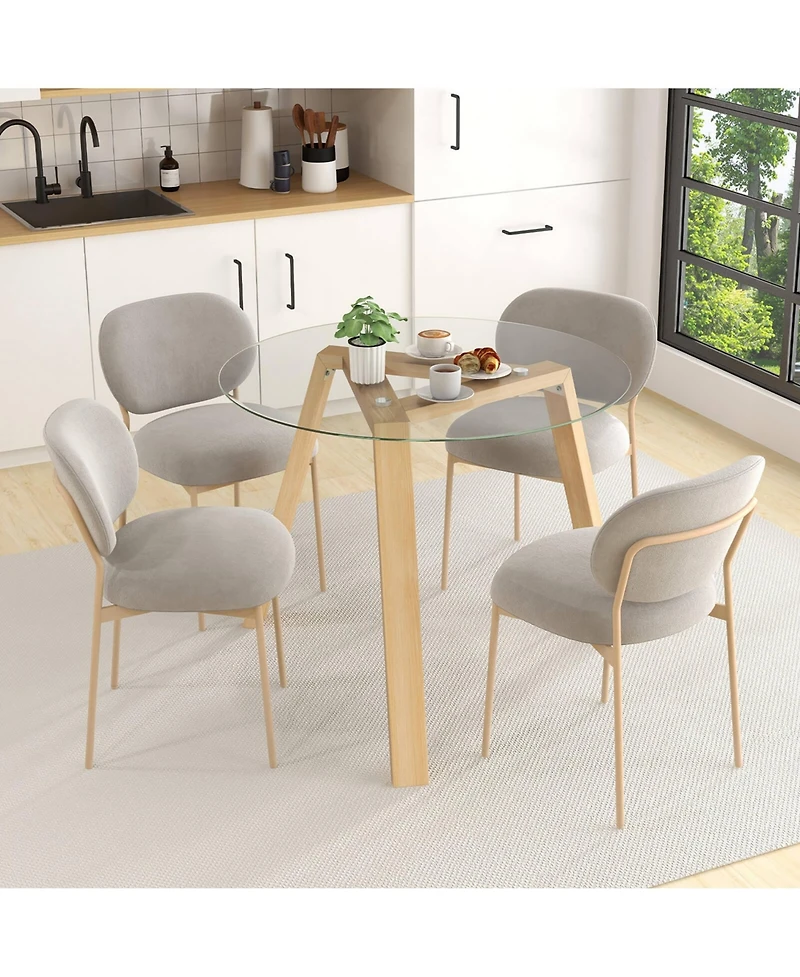 36" Round Glass Dining Table for 4 with Tempered Glass Tabletop Rubber Wood Frame
