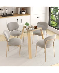 36" Round Glass Dining Table for 4 with Tempered Glass Tabletop Rubber Wood Frame