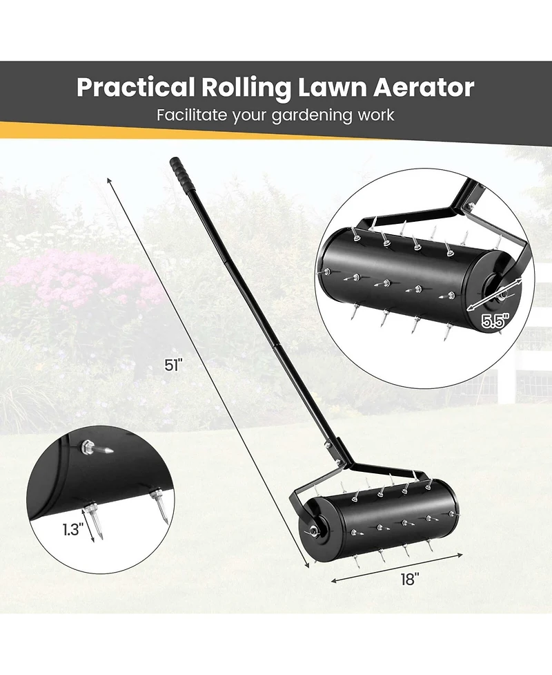 Costway 18" Manual Lawn Aerator Grass Aeration Tool Filled with Sand or Stone with Handle