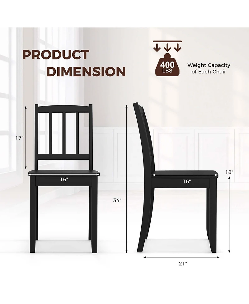 Wood Dining Chair Set of 2 with Rubber Legs Curved Backrest for Kitchen