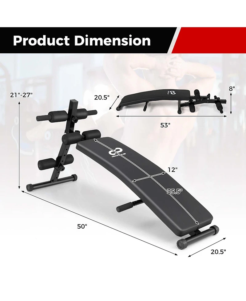 Costway Adjustable Decline Sit Up Bench for Exercise with High Density Foam Cushioned Seat