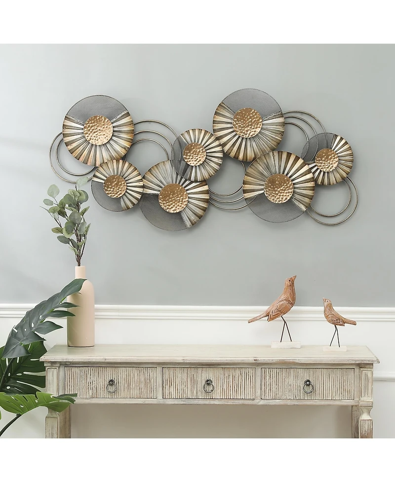 LuxenHome 47" W Distressed Metal Modern Flower Wall Decor