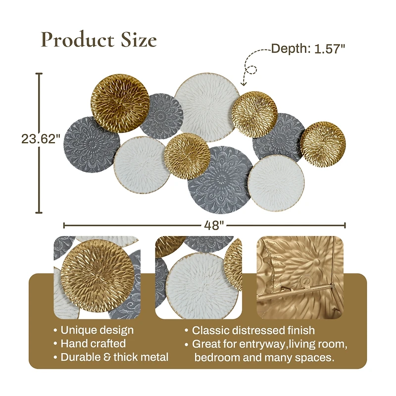 LuxenHome 48-In Wide Connected Circles Metal Wall Decor Sculpture