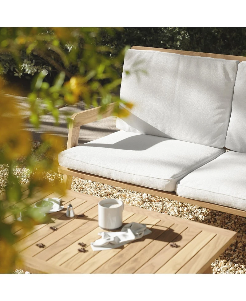 LuxenHome Outdoor Acacia Wood Coffee Table and Loveseat with Cushions