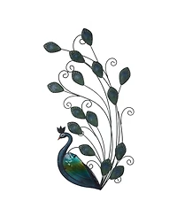 LuxenHome 29.5-Inch H Peacock Metal and Glass Outdoor Wall Decor
