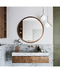LuxenHome Natural Rubberwood Frame Round Wall Mirror