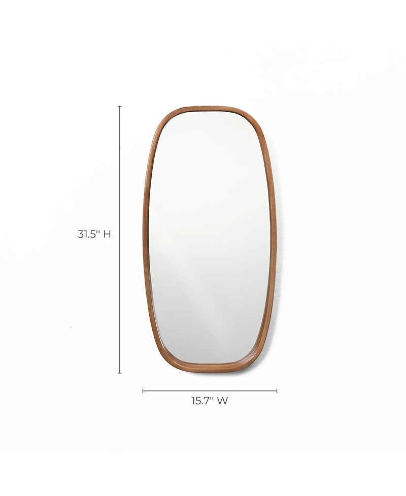 LuxenHome Natural Rubberwood Frame Rounded Rectangle Wall Mirror