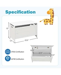 Kids Toy Box w/Safety Hinge Wood Storage Chest Flip-Top Storage Organizer