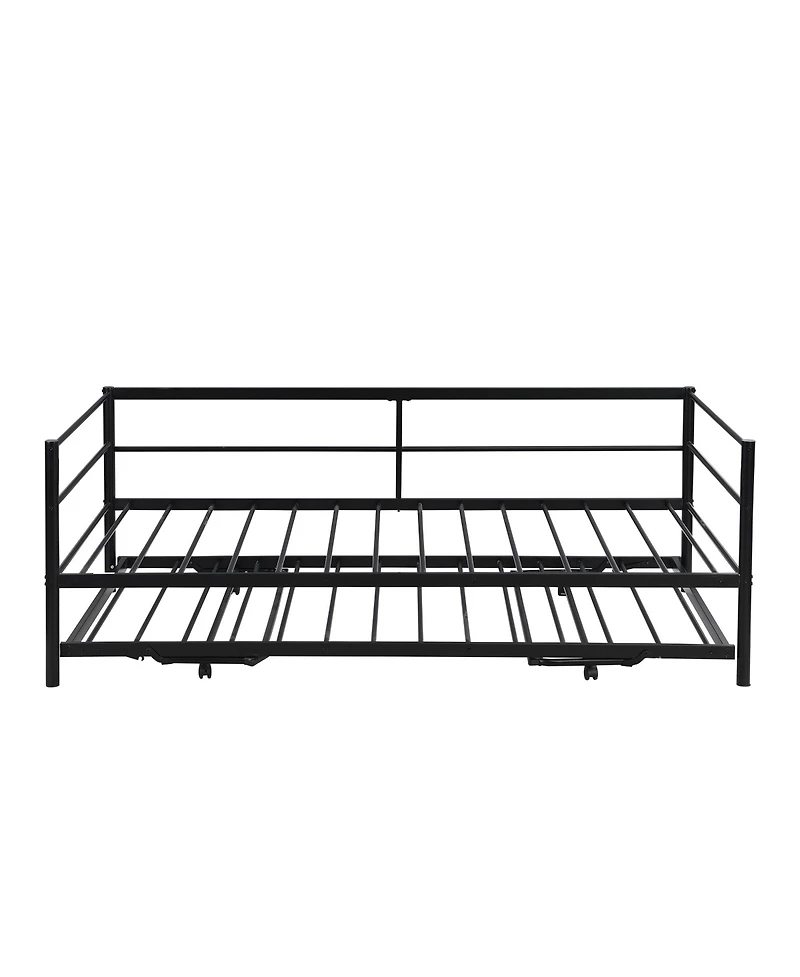 Metal Daybed with Pop-Up Trundle – Adjustable Guest Bed Frame for Small Spaces & Sleepovers
