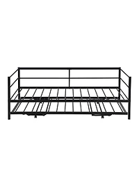 Metal Daybed with Pop-Up Trundle – Adjustable Guest Bed Frame for Small Spaces & Sleepovers