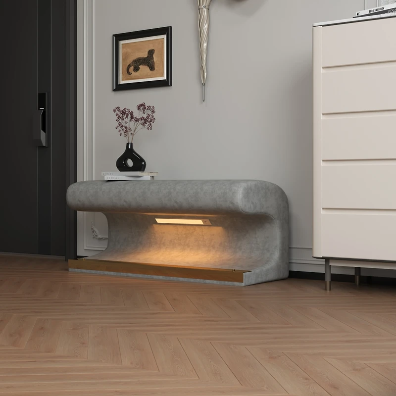 Streamdale Leather Bench Ottoman with Led Light