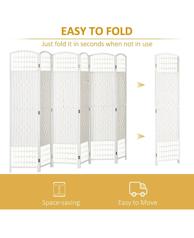 6 Panel Room Divider, Folding Privacy Screen, 5.6' Room Separator, Wave Fiber Freestanding Partition Wall Divider for Rooms, Home, Office, White