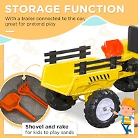 Kids Ride on Farm Tractor, Manual Pedal Ride on Car with Back Storage Trailer, Shovel & Rake, Horn for Age 3 Years Old, Yellow