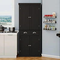 71" Kitchen Pantry Storage Cabinet, with 4 Doors, Drawer, 2 Adjustable Shelves, Freestanding Cupboard for Dining Room Living Room, Laundry-Black