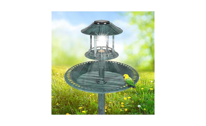 Slickblue Plastic Round Birdbath with Solar Light Elegant Outdoor Decor for Birds and Gardens
