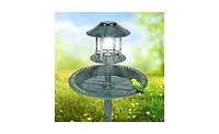 Slickblue Plastic Round Birdbath with Solar Light Elegant Outdoor Decor for Birds and Gardens
