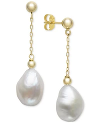 Belle de Mer Cultured Freshwater Baroque Pearl (10-11mm) Chain Drop Earrings in 14k Gold