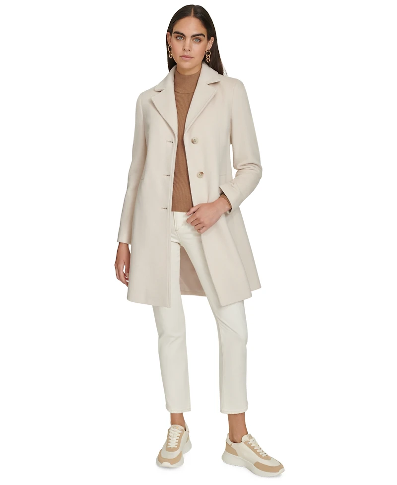 Calvin Klein Womens Single-Breasted Wool Blend Coat