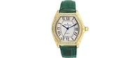 Peugeot Women's 36mm Green Watch Barrel Shaped Tank Case Leather Strap