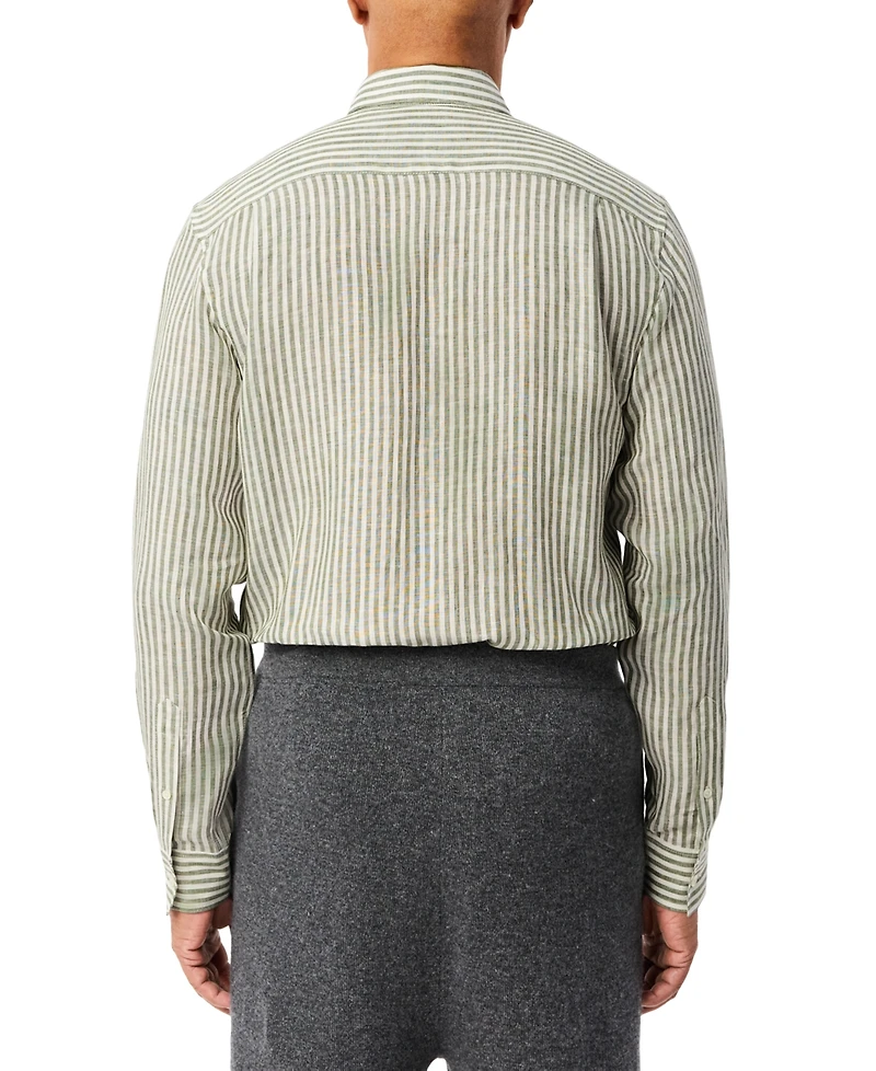Lacoste Men's Long Sleeve Striped Button-Down Linen Shirt