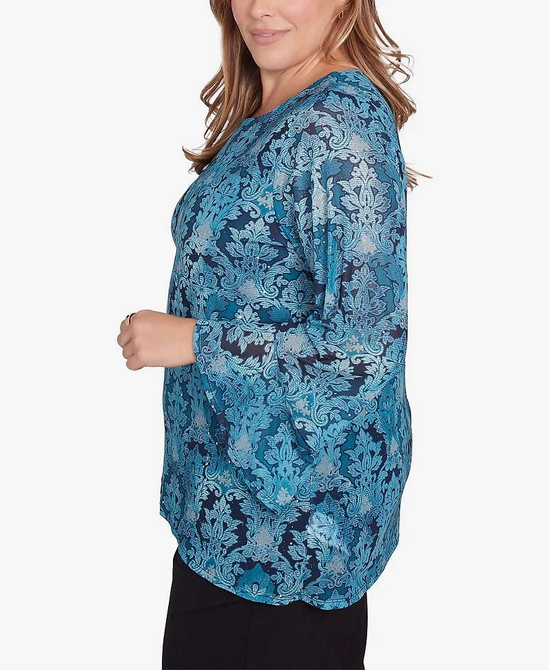 Ruby Rd. Plus Size Damask Mesh Top