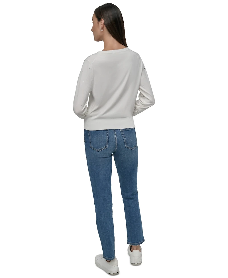 Dkny Jeans Women's Studded V-Neck Sweater 