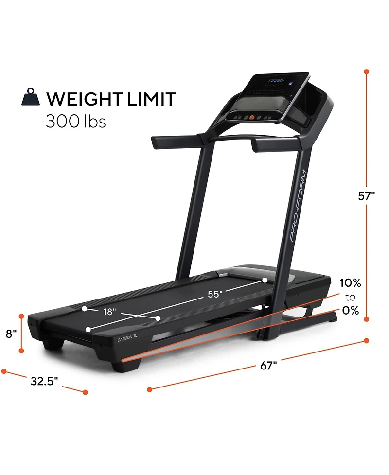 ProForm Carbon Tl Treadmill for Walking and Running with 5 inch Display, Built-In Tablet Holder and SpaceSaver Design