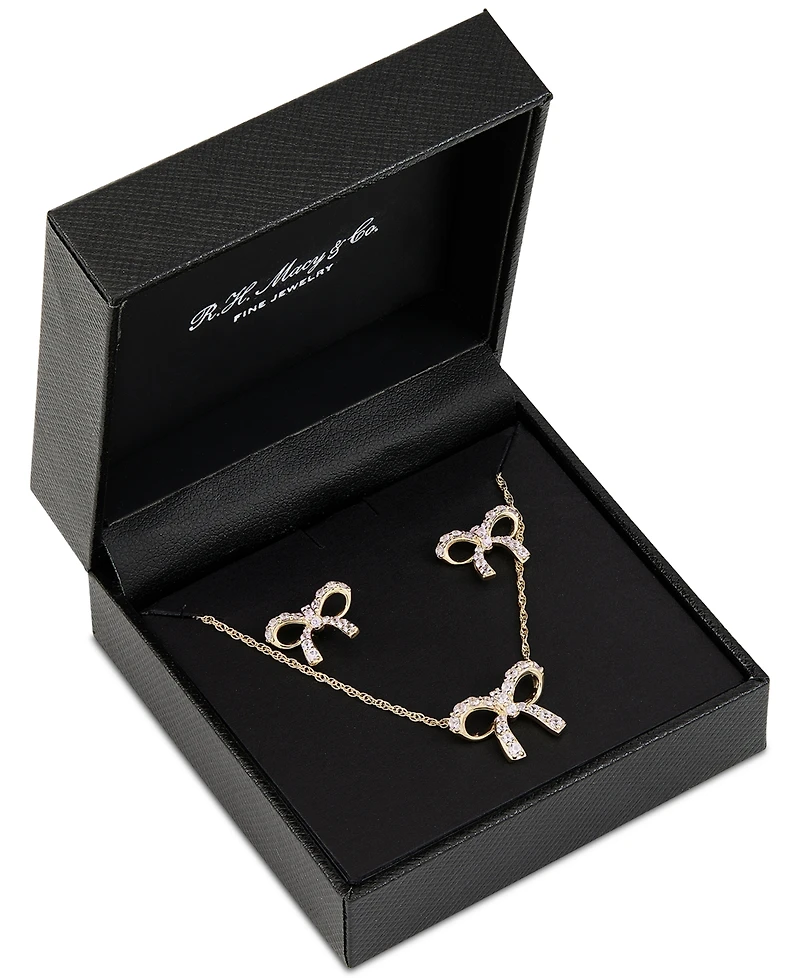 2-Pc. Set Lab Created Pink Sapphire Bow Pendant Necklace & Matching Stud Earrings (1 ct. t.w.) in 14k Gold-Plated Sterling Silver