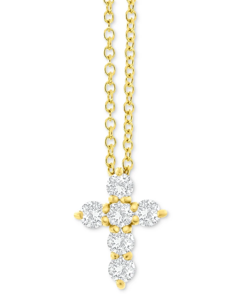 Diamond Petite Cross Pendant Necklace (1/3 ct. t.w.) in 14k White or Yellow Gold, 16" + 2" extender