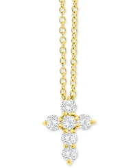 Diamond Petite Cross Pendant Necklace (1/3 ct. t.w.) in 14k White or Yellow Gold, 16" + 2" extender