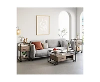 Nightstand Set of 2, Mid Century Modern End Table with 3-Tier Storage & Tempered Glass Top and Storage Drawer for Bedroom, Live Room