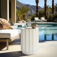 LuxenHome Off White with Gray Cement Fluted Round Indoor Outdoor Side and End Table