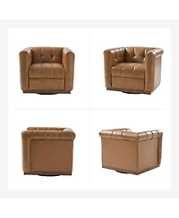 Gabriel Mid-Certury Modern Genuine Leather Swivel Club Chair with