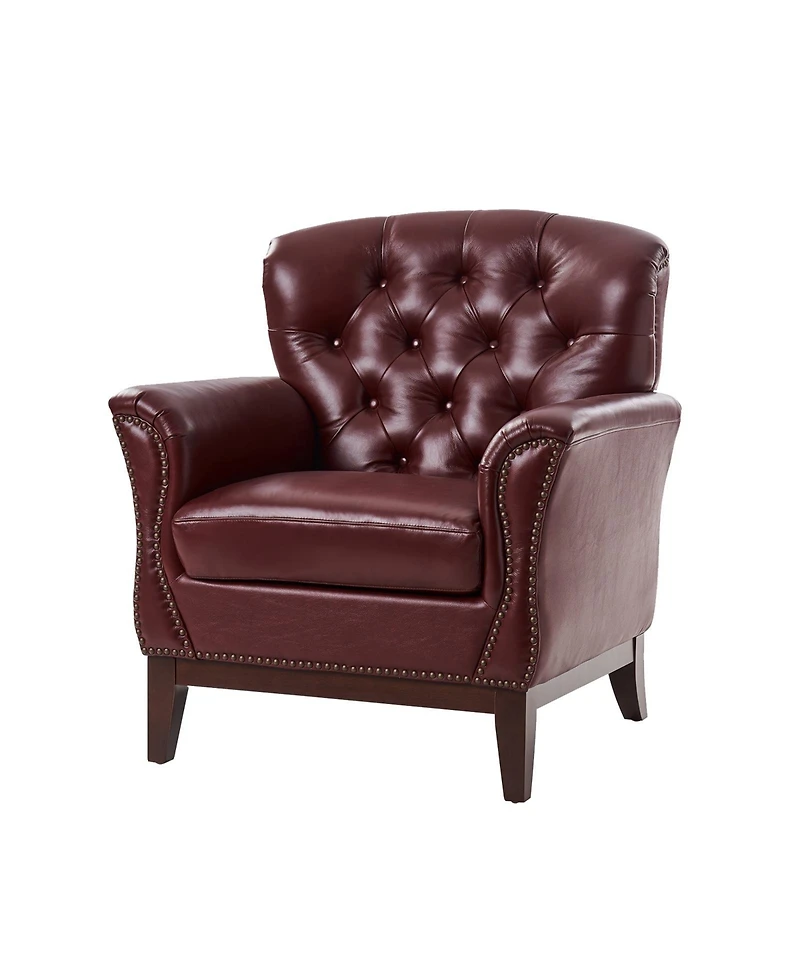 Hulala Home Eugene Traditional Genuine Leather Chair with Tufted Wing Back and Solid Wood