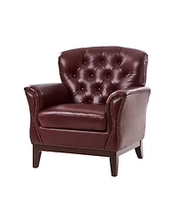Hulala Home Eugene Traditional Genuine Leather Chair with Tufted Wing Back and Solid Wood