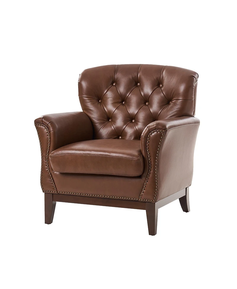 Hulala Home Eugene Traditional Genuine Leather Chair with Tufted Wing Back and Solid Wood