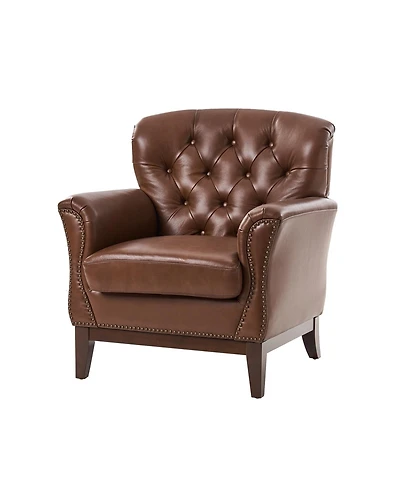 Hulala Home Eugene Traditional Genuine Leather Chair with Tufted Wing Back and Solid Wood
