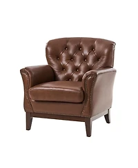 Hulala Home Eugene Traditional Genuine Leather Chair with Tufted Wing Back and Solid Wood