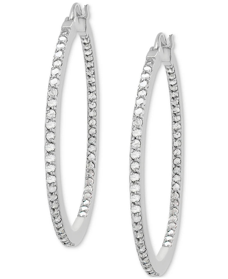 Diamond & Out Hoop Earrings (1 ct. t.w.) Sterling Silver or 14k Gold-Plated