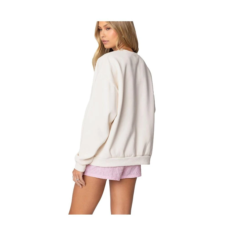 Edikted Womens Bow Brat Printed Sweatshirt