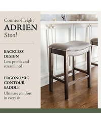 Maven Lane Adrien Backless Saddle Kitchen Counter Stool in Walnut Finish w/ Grey Fabric Upholstery