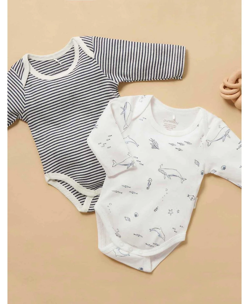 Purebaby Baby Boys Easy Neck L/S Bodysuit 2 pack
