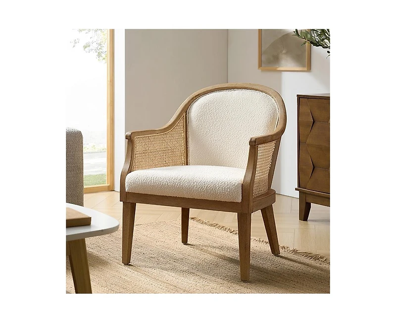 Hulala Home Werner Farmhouse Rattan Solid Wood Armchair with Olid Frame and Legs