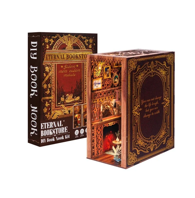 Cutebee Diy Book Nook Kit - Diy Miniature House Dollhouse Kit Booknook Bookshelf Decor Alley Model with Led Light, Gifts (Eternal Bookstore